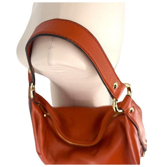MICHAEL KORS Fulton Large Hobo Bag Orange Pebble Leather Purse Gold Plated Logo - Picture 6 of 15